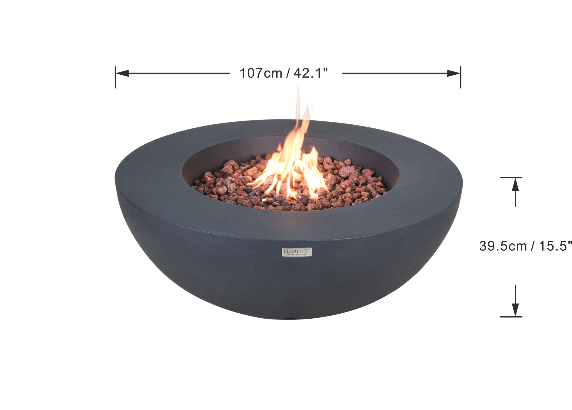 Elementi Lunar Bowl gasvuurschaal donkergrijs afmetingen 107 x 107 x 40 cm