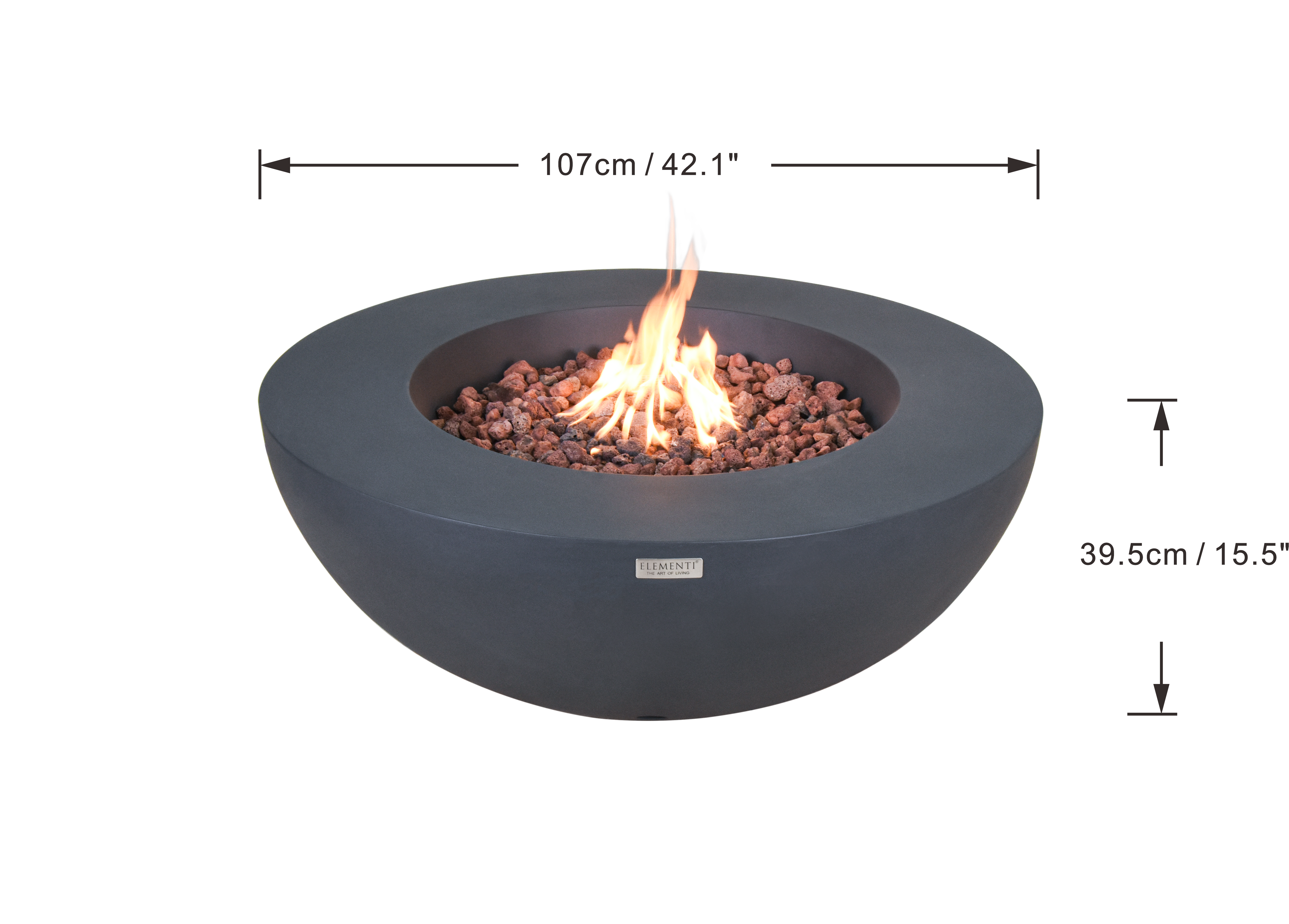 Elementi Lunar Bowl gasvuurschaal donkergrijs afmetingen 107 x 107 x 40 cm