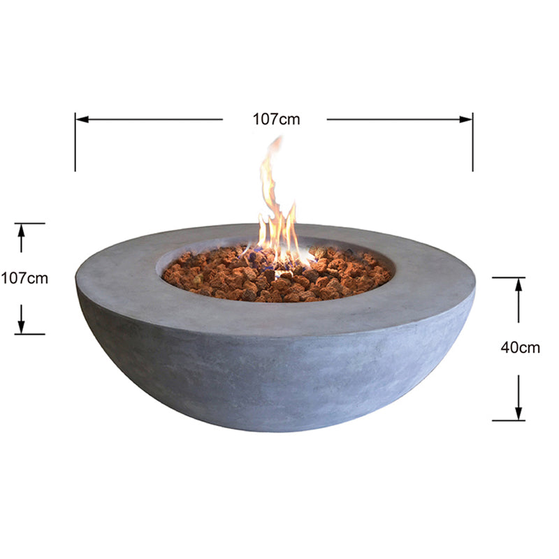 Elementi Lunar Bowl gasvuurschaal lichtgrijs afmetingen 107 x 107 x 40 cm