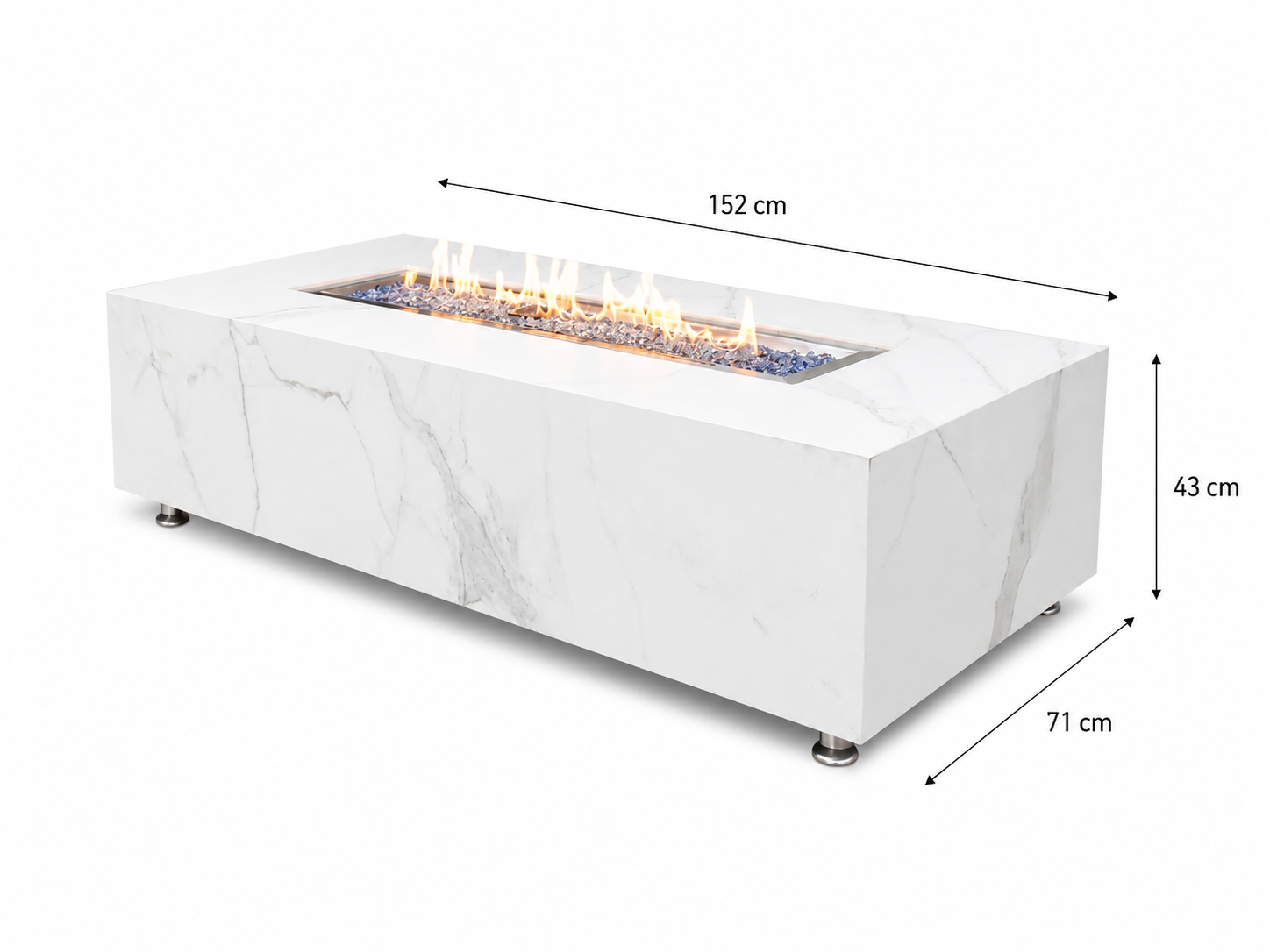 Elementi Carrara gasvuurschaal bianco wit afmetingen 152 x 71 x 43 cm