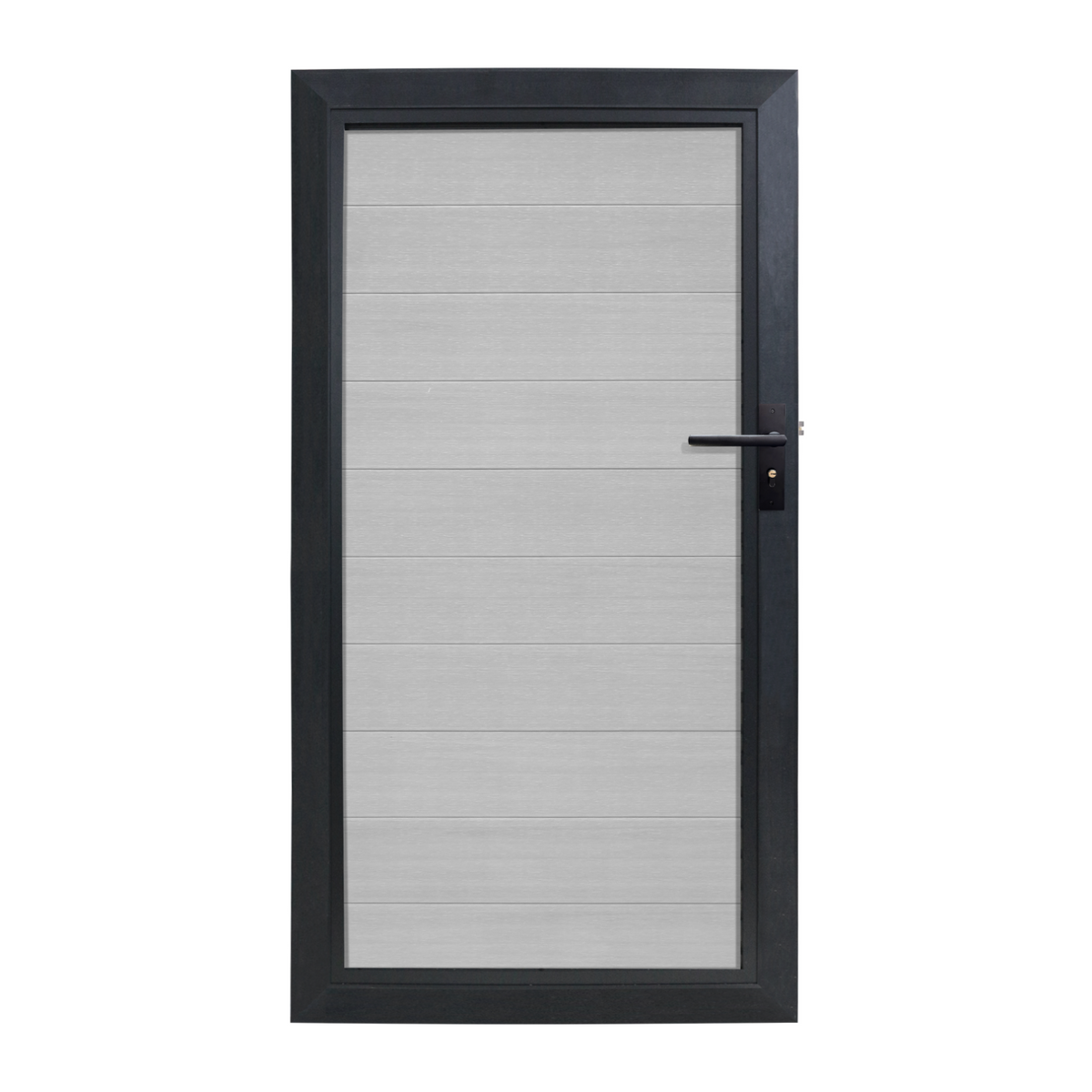 WPC tuindeur Grijs met geborsteld motief en antraciet aluminium frame