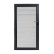 WPC tuindeur Grijs met houtnerf motief en antraciet aluminium frame