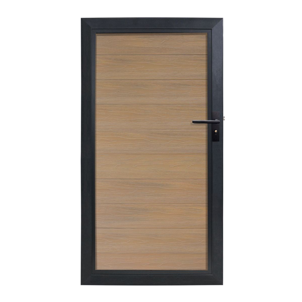 WPC tuindeur Teak met houtnerf motief en antraciet aluminium frame