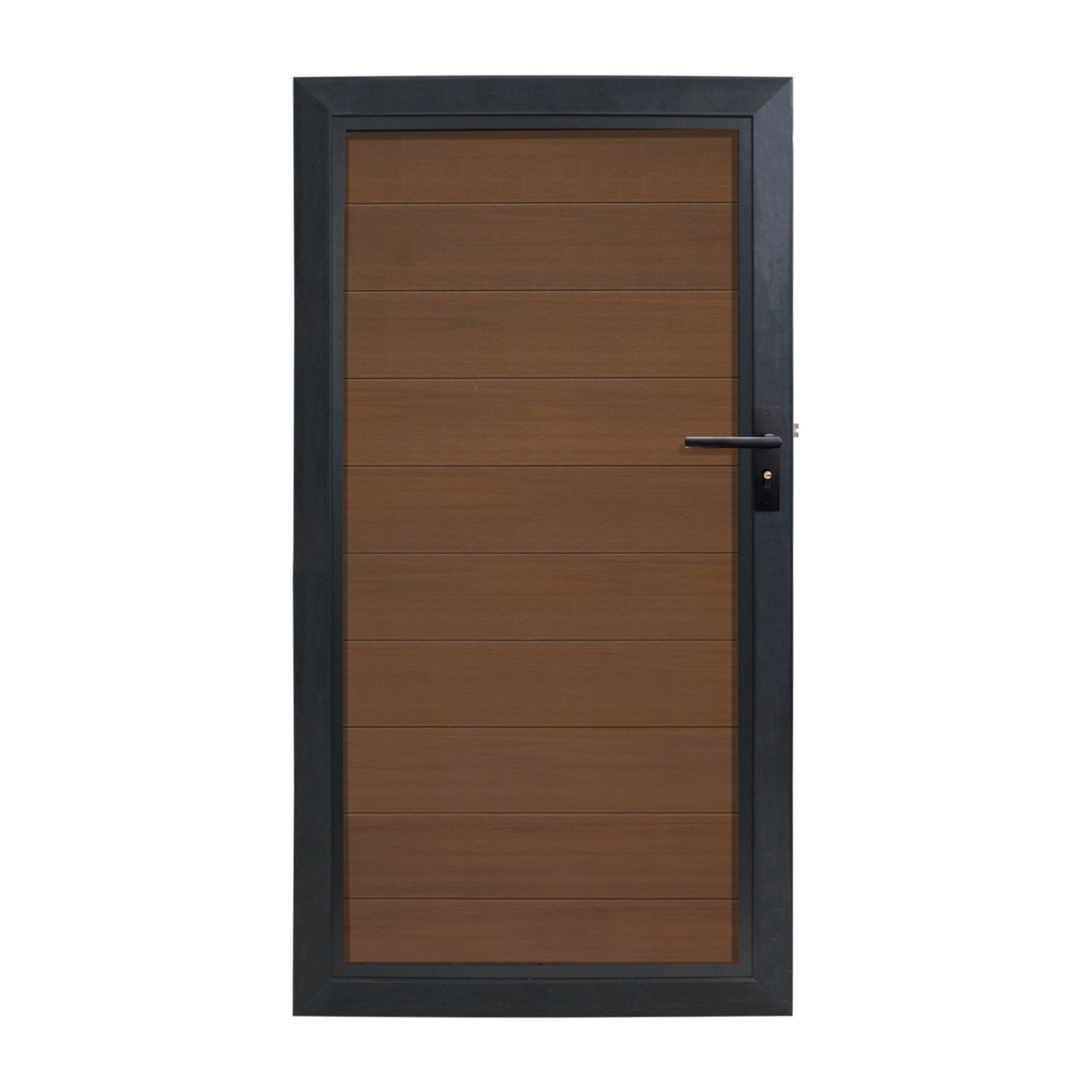 WPC tuindeur Walnoot met geborsteld motief en antraciet aluminium frame