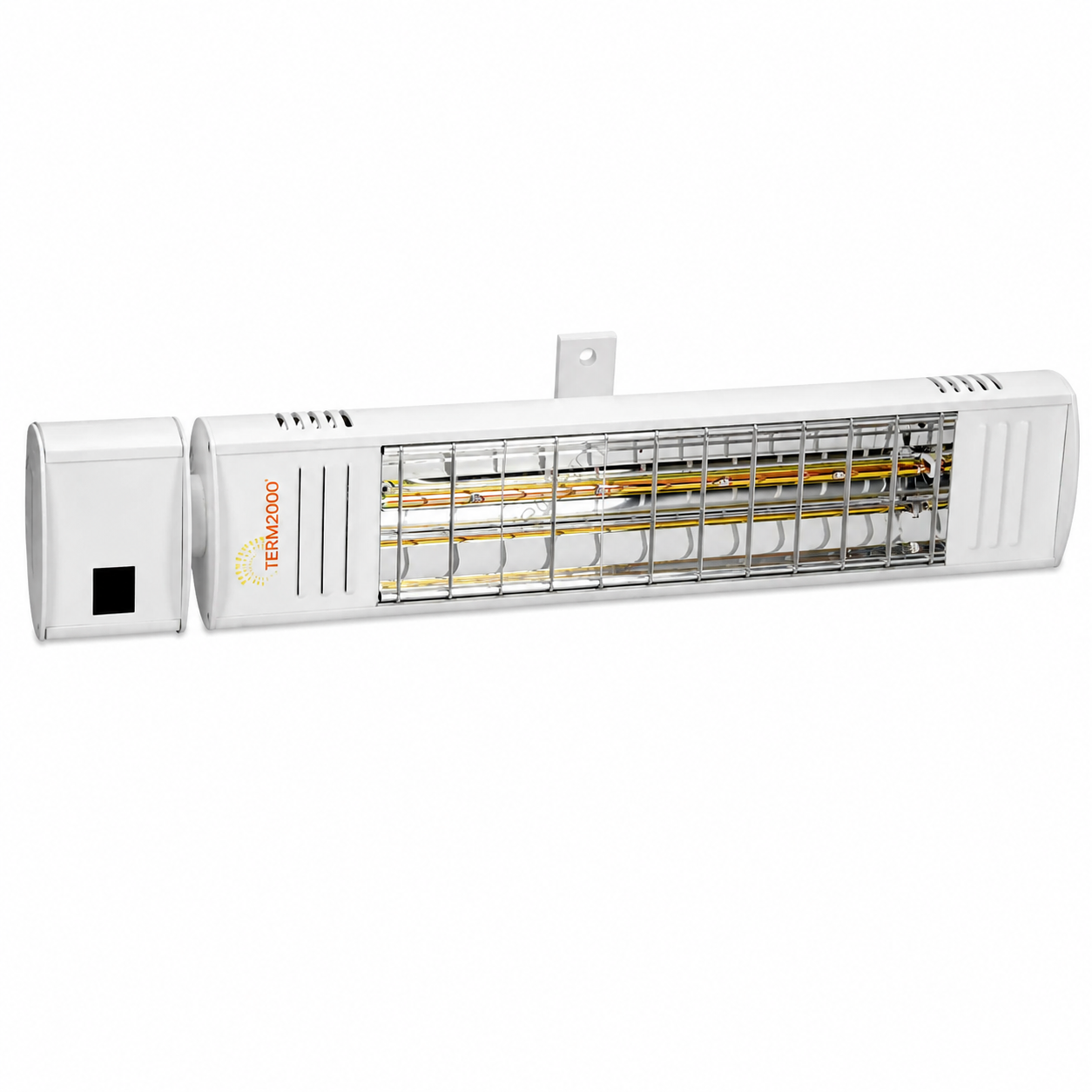 TERM2000 Kleur BT infrarood terrasstraler wit, brandend, gemonteerd met wandbeugel