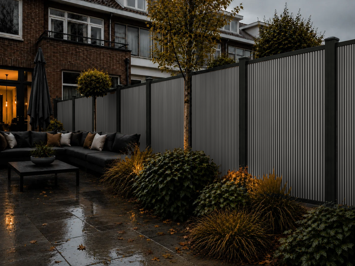 Stel op loungebank voor Rhombus Grijs verticaal composiet schutting