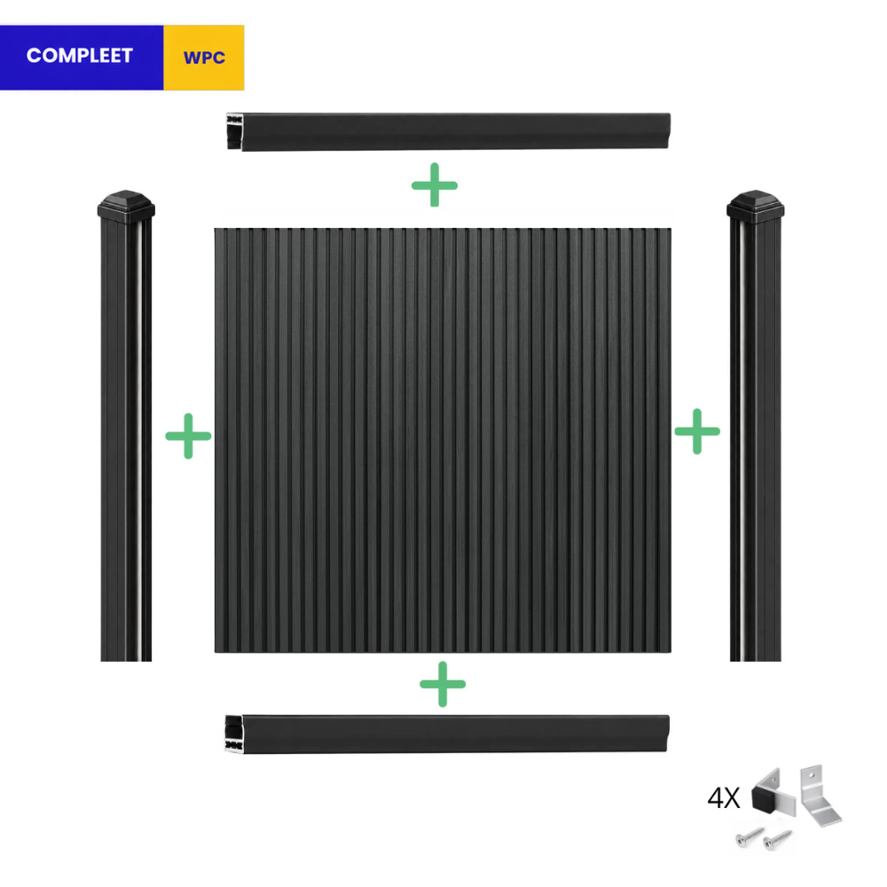 9 Rhombus Zwart verticale composiet schuttingplanken met geborsteld motief