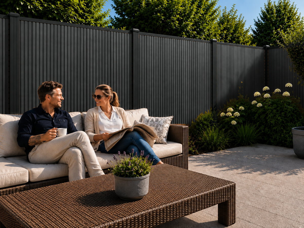 Stel op loungebank voor Rhombus Zwart verticale composiet schutting