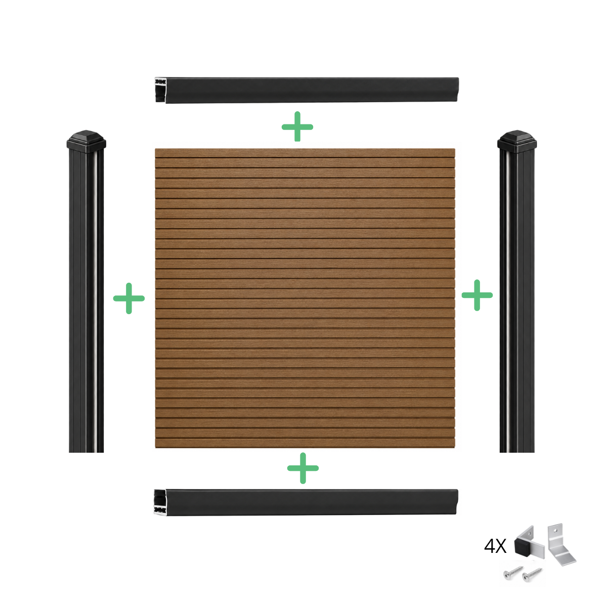 Composiet schutting teak - technische tekening met afmetingen