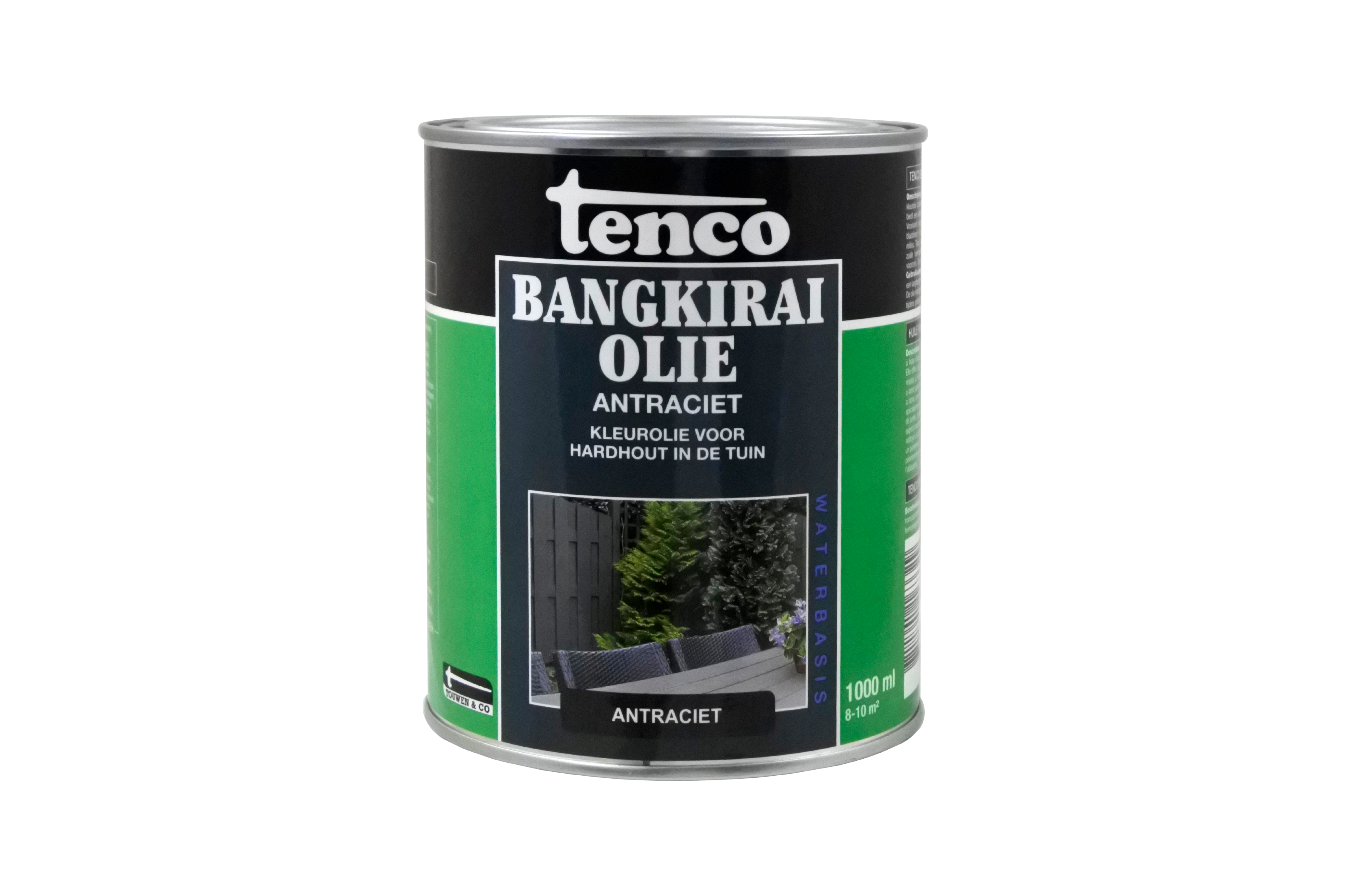 Tenco Bangkiraiolie blik 1L Antraciet witte achtergrond