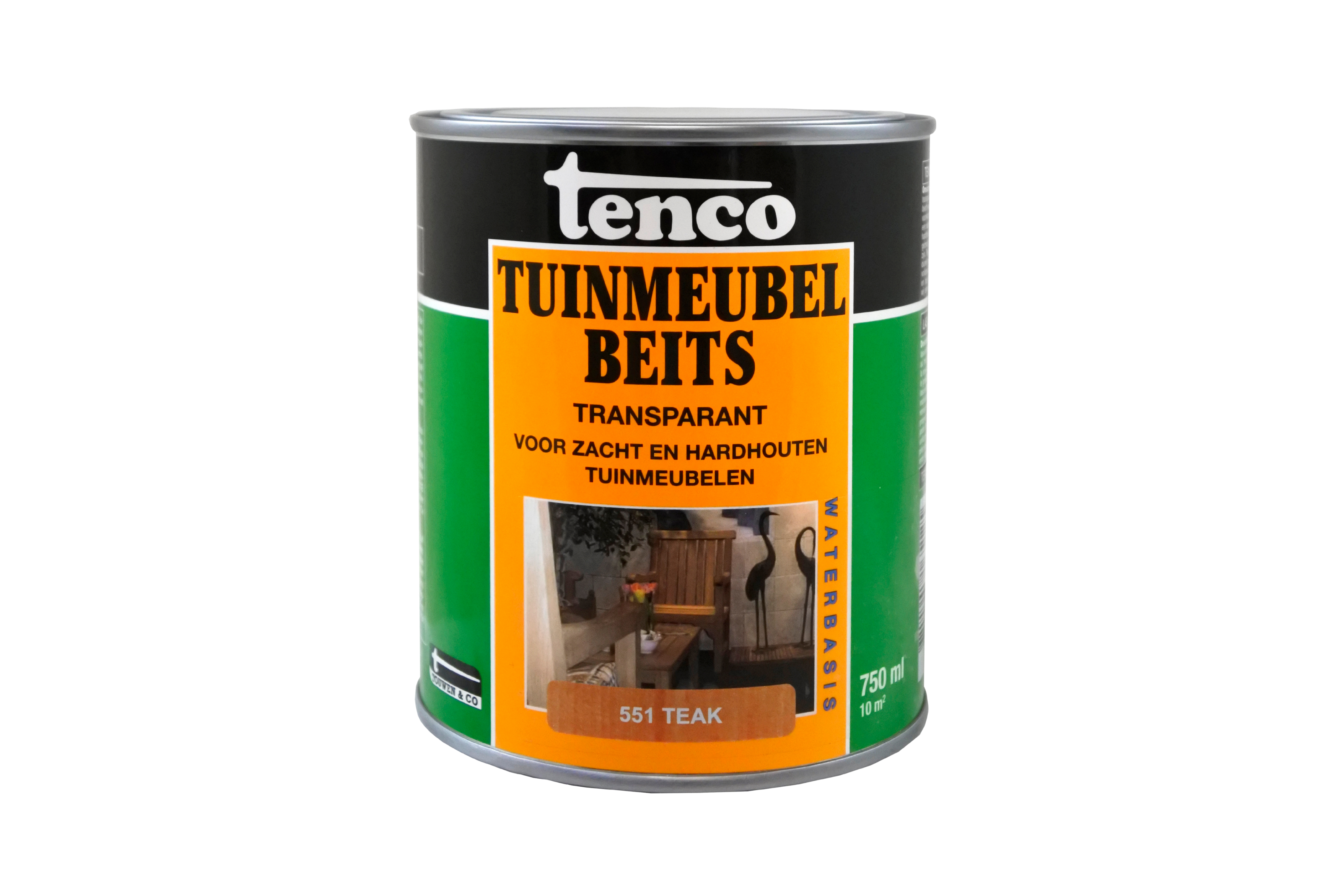Tenco Tuinmeubelbeits blik 0,75L Teak witte achtergrond