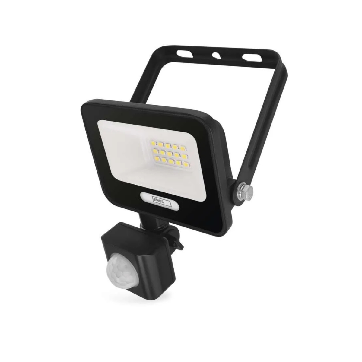 EMOS GLARO LED bouwlamp vanuit een hoek gezien, met kantelbare montagebeugel zichtbaar
