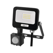 Zwarte EMOS GLARO LED bouwlamp met bewegingssensor, gemonteerd op kantelbare beugel, vooraanzicht