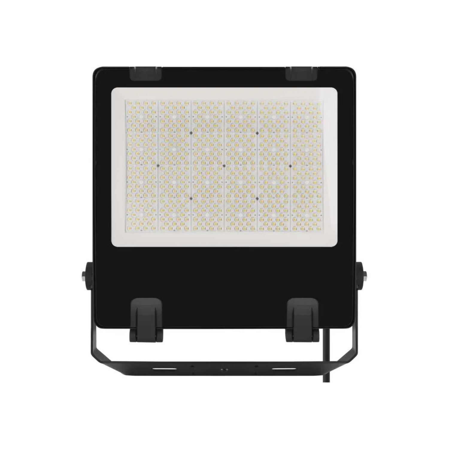 Zwarte EMOS AVENO LED bouwlamp, rechtstreeks vooraanzicht met zichtbaar LED-paneel en montagebeugel