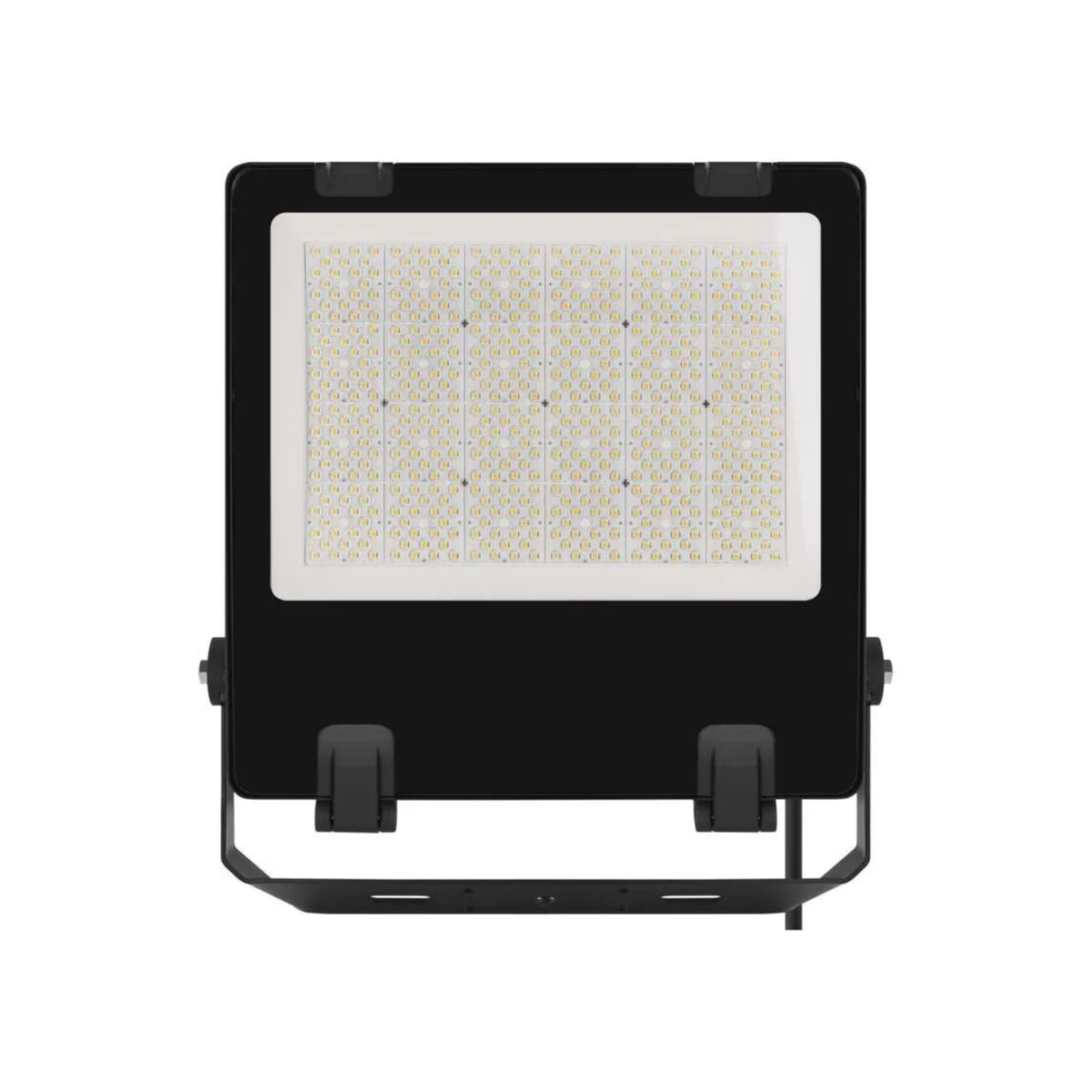 Zwarte EMOS AVENO LED bouwlamp, rechtstreeks vooraanzicht met zichtbaar LED-paneel en montagebeugel