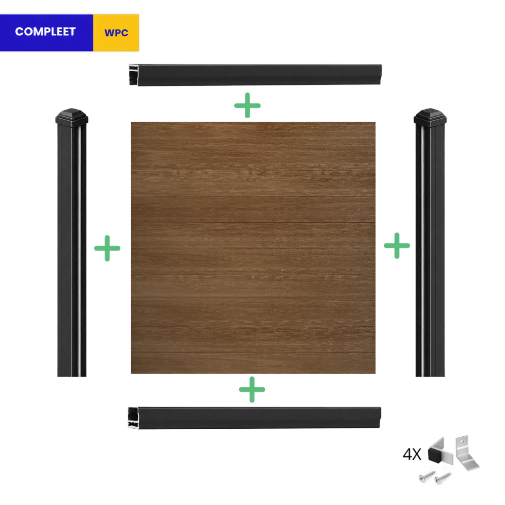 Losse teakkleurige composiet schuttingplank met houtstructuur