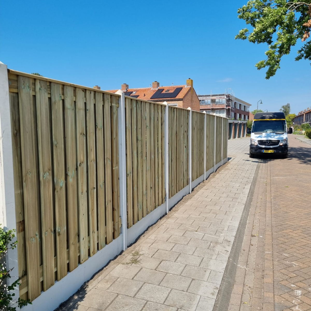 Complete Grenen Hout en Wit-grijs Beton Schutting pakket - START PAKKET