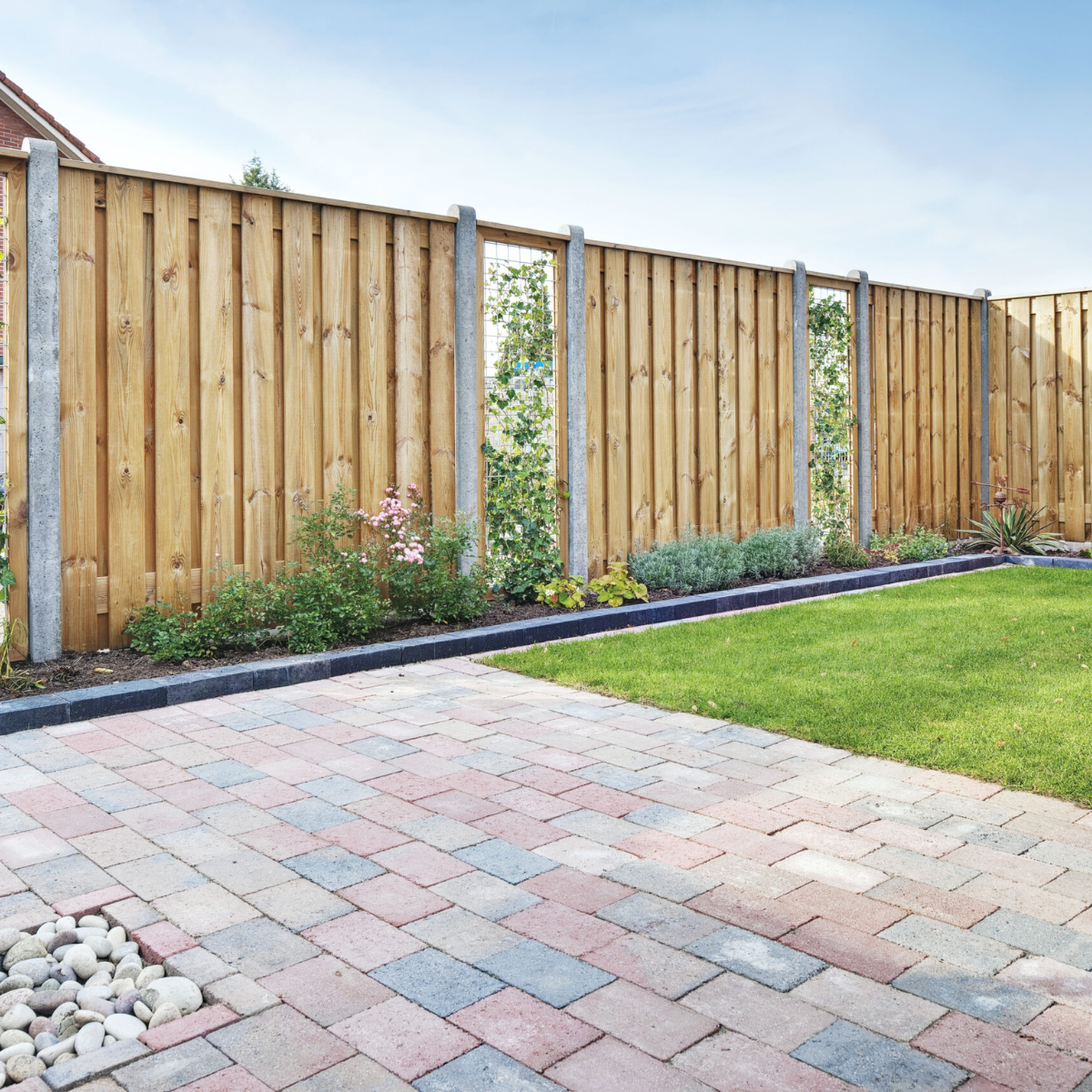 Complete Grenen Hout - Antraciet Stampbeton Schutting pakket - 21 planks - Hoge privacy