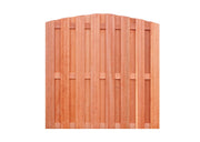 Hardhout schuttingscherm met toog, 21 planks, verticaal, alle formaten