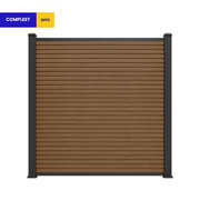 Composiet schutting Rhombus teak - voorkant aanzicht met aluminium palen