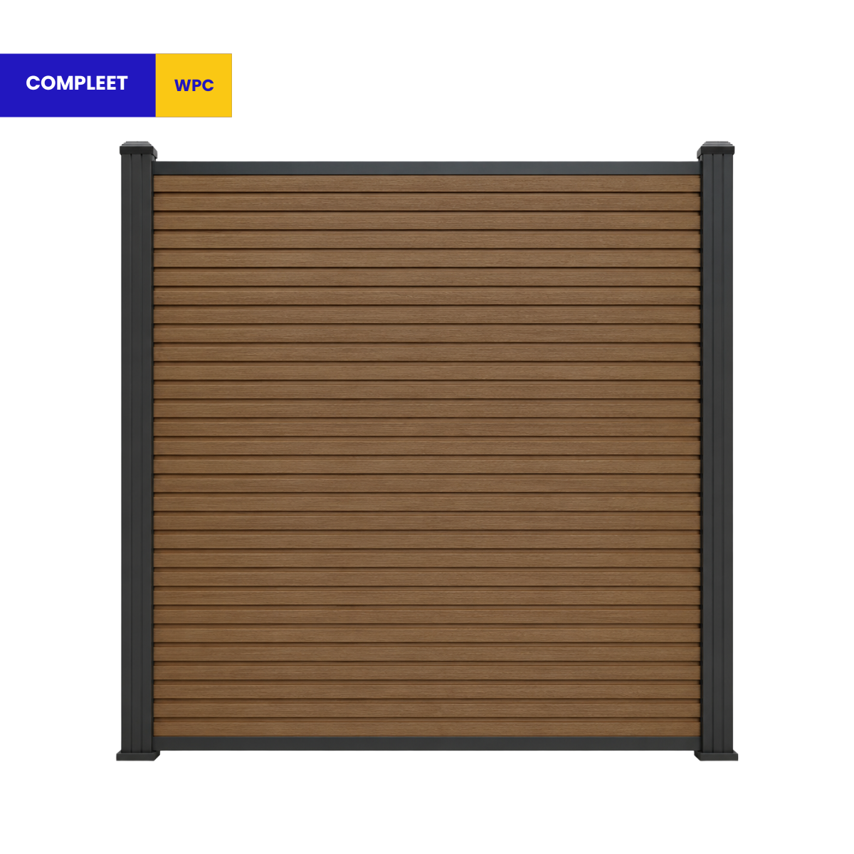 Composiet schutting Rhombus teak - voorkant aanzicht met aluminium palen